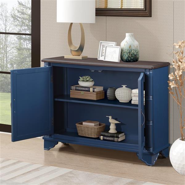 40"  Console Table with Storage Shelf, Retro Entryway Table with Adjustable Storage Shelf, Sofa Couch Table for Hallway, Entry Way, Living Room, Foyer, Navy Blue and Brown Top