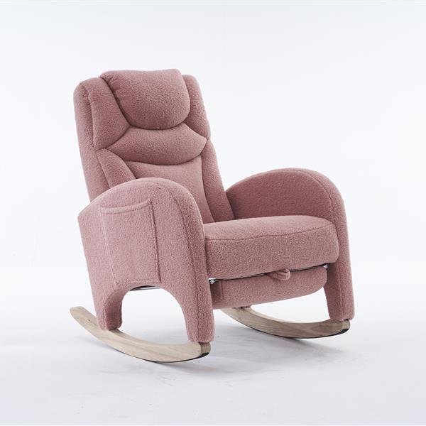 052-Teddy Fabric Nursery Rocking Chair With Adjustable Footrest,Pink