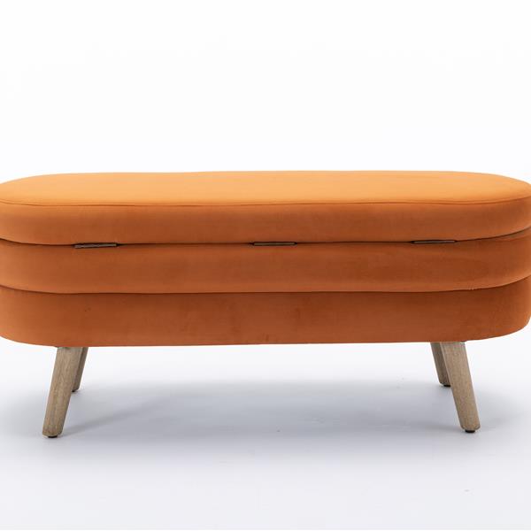 036-Velvet Fabric Storage Bench Bedroom Bench With Wood Legs For Living Room Bedroom Indoor,Orange