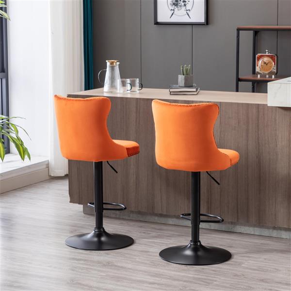 Furniture,Swivel Velvet Barstools Adjusatble Seat Height from 25-33 Inch,17.7inch base, Modern Upholstered Bar Stools with Backs Comfortable Tufted for Home Pub and Kitchen Island,Orange,Set of 2