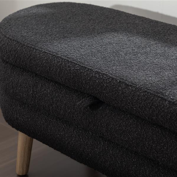 036-Boucle Fabric Storage Bench Bedroom Bench With Wood Legs For Living Room Bedroom Indoor,Black