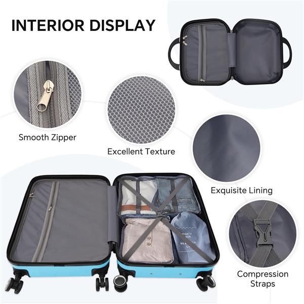 4 Piece Hard Shell Luggage Set,Carry on Suitcase with Spinner Wheels,Family Luggage Set,Aqua Blue(12/20/24/28in)