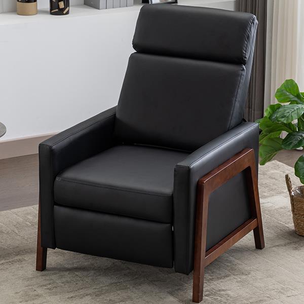 Wood-Framed PU Leather Recliner Chair Adjustable Home Theater Seating with Thick Seat Cushion and Backrest Modern Living Room Recliners, Black