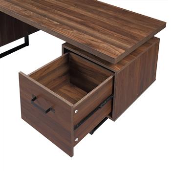 Home Office Computer Desk with Drawers/Hanging Letter-size Files, 59 inch Writing Study Table with Drawers