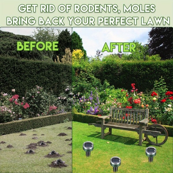 Mole proof solar drive mole proof solar sound wave mole proof pile, snake proof groundhog proof in courtyards, gardens, and lawns (4-piece set)(No shipments on weekends, banned from Amazon)