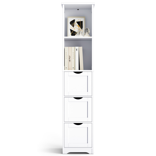 Bathroom Tall Storage Cabinet, Slim Free Standing Cabinet with 3 Drawers and 2 Shelves,Floor Cabinet for Small Space, 11.8" D x 12.6" W x 57.5" H, White 