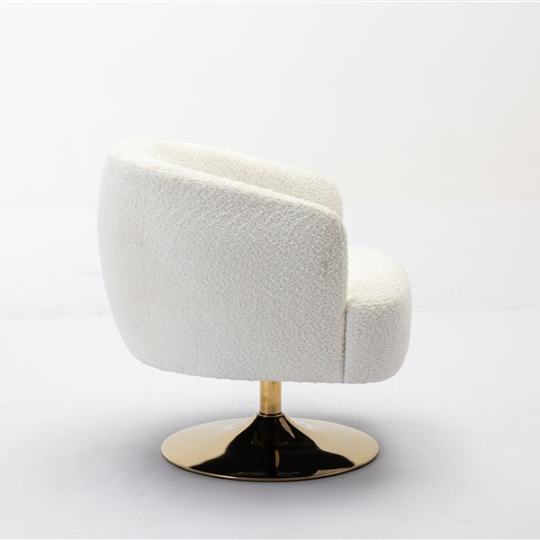 048-Chenille Fabric Swivel Chair With Gold Metal Round Base,White