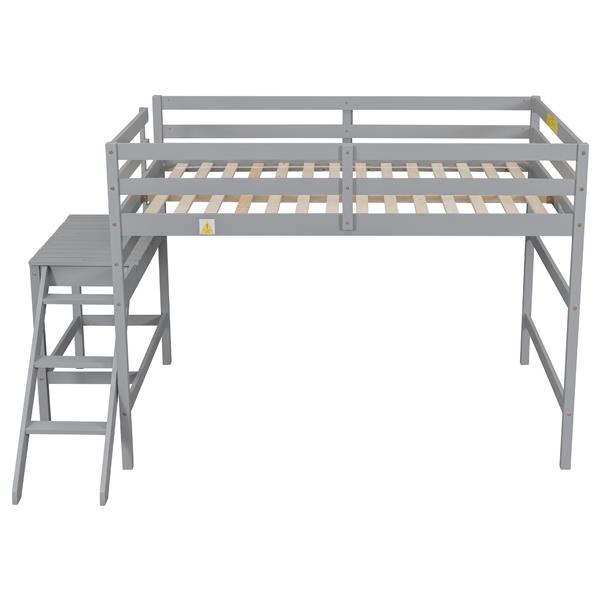 Full Loft Bed with Platform,ladder,Grey