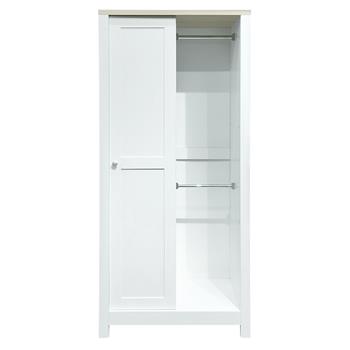 Bedroom Storage Wardrobe with Hanging Rods and 2 Drawers and Open Shelves,Sliding Door,White