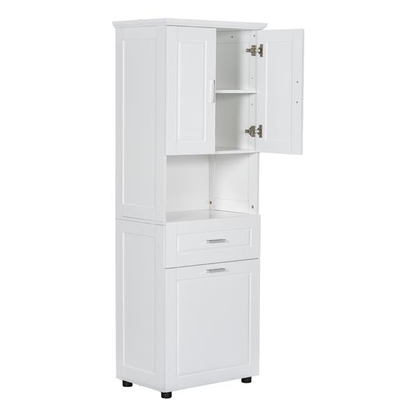 Tall Bathroom Cabinet with Laundry Basket, Large Storage Space Tilt-Out Laundry Hamper and Upper Storage Cabinet, White