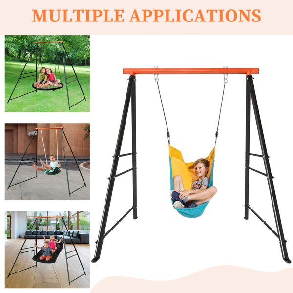 Swing Sets for Backyard, Swingset Outdoor for Kids, Toddler Porch Swing, Metal A-Frame Swing Stand for Indoor, Adult Backyard Swing Frame, Easy to Assemble, Orange (without Swing)