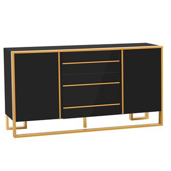 Modern Style 59\\"L Sideboard with Large Storage Space and Gold Metal Legs for Living Room and Entryway (Black)