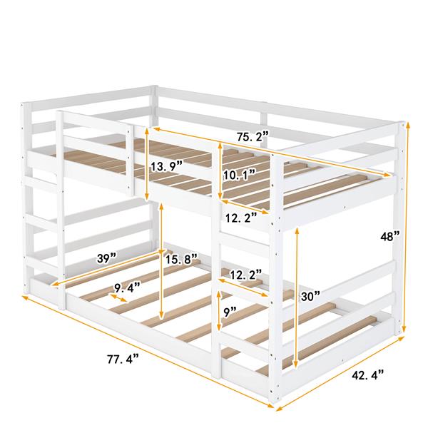 Twin Over Twin Bunk Bed with Ladder, White