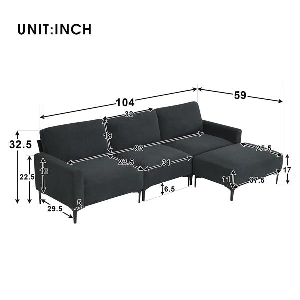 [VIDEO provided] [New] 103.5*59" Modern L-shaped Sectional Sofa, 4-seat Velvet Fabric Couch Set with Convertible Ottoman,Freely Combinable Sofa for Living Room, Apartment, Office,Apartment,2 Colors