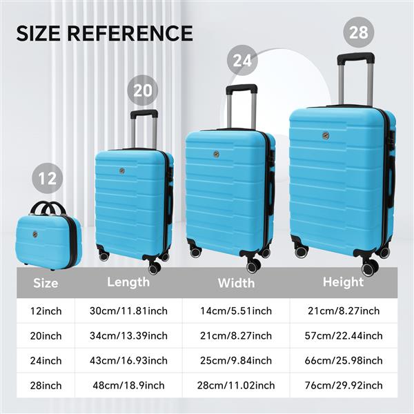 4 Piece Hard Shell Luggage Set,Carry on Suitcase with Spinner Wheels,Family Luggage Set,Aqua Blue(12/20/24/28in)