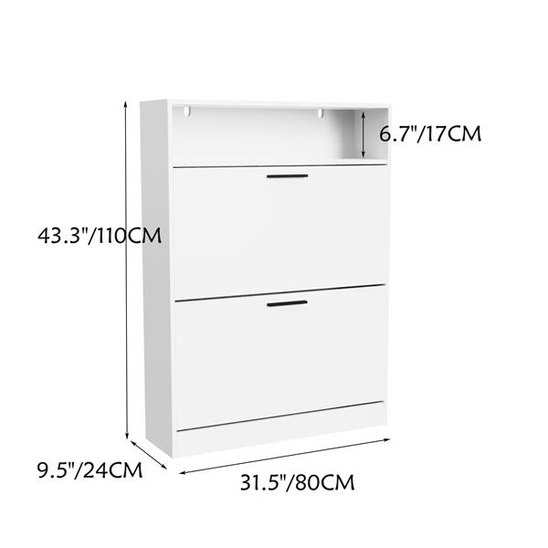 Shoe Storage Cabinet with 2 Flip Drawers, Sturdy Wood Hidden Shoe Storage, Freestanding Narrow Slim Shoe Organizer for Front Door Entrance, Living Room, Hallway, Bedroom (White)