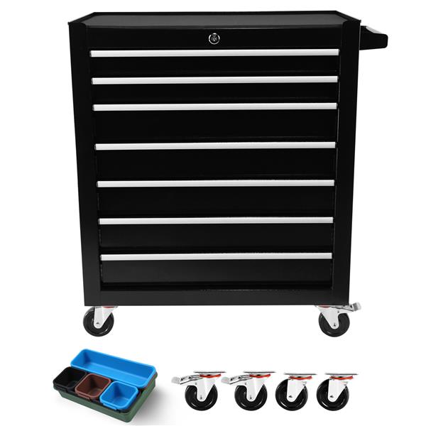 7 Drawers Rolling Tool Chest with Wheels, Portable Rolling Tool Box on Wheels, Tool Chest Organizer for Garage, Workshop, Home Crafts Use (BLACK)