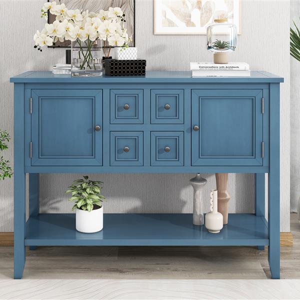 Series  Ample Storage Vintage Console Table with Four Small Drawers and Bottom Shelf for Living Rooms, Entrances and Kitchens (Light Navy