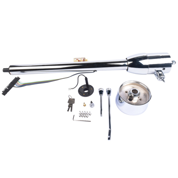 32\\" Floor Shift Tilt Manual Steering Column w/ 9 Hole Wheel Adapter + Key Chrome