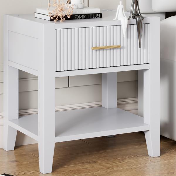 Wooden Nightstand with a Drawer and an Open Storage, End Table for Bedroom, White