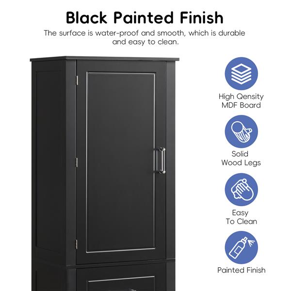 Tall Bathroom Storage Cabinet, Freestanding Storage Cabinet with Two Drawers and Adjustable Shelf, MDF Board with Painted Finish, Black