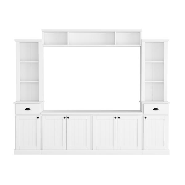 Minimalist Entertainment Wall Unit Set with Bridge for TVs Up to 75'', Ample Storage Space TV Stand with Adjustable Shelves, Modernist Large Media Console for Living Room, White