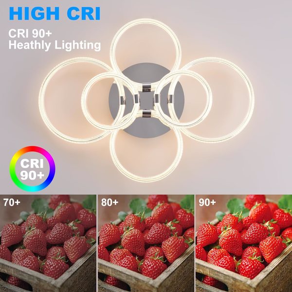 Modern LED, Flush Mount Ceiling Light with Dimmable Remote Control, 6Rings Acrylic Fixture for Bedroom, Living Room, Kitchen, Office Lamps (6 Heads)[Unable to ship on weekends, please note that]