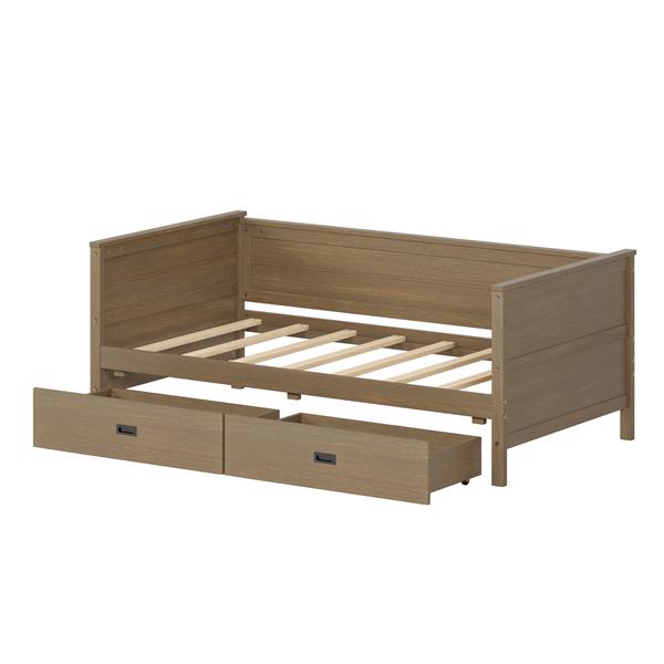 Twin Size Solid Wood Daybed with Two Drwaers for Kids Teens Dorm Bedroom Multipurpose Guest Room or Home, Walnut