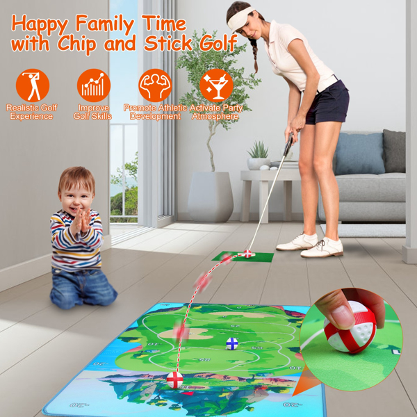 Golf Chipping Game,Golf Chipping Game Mat with Golf Mat, 20 Golf Balls, 6 Ground Stakes, Indoor Golf Game for Adults Kids, Golf Training Equipment, Golf Gifts Accessories for Men