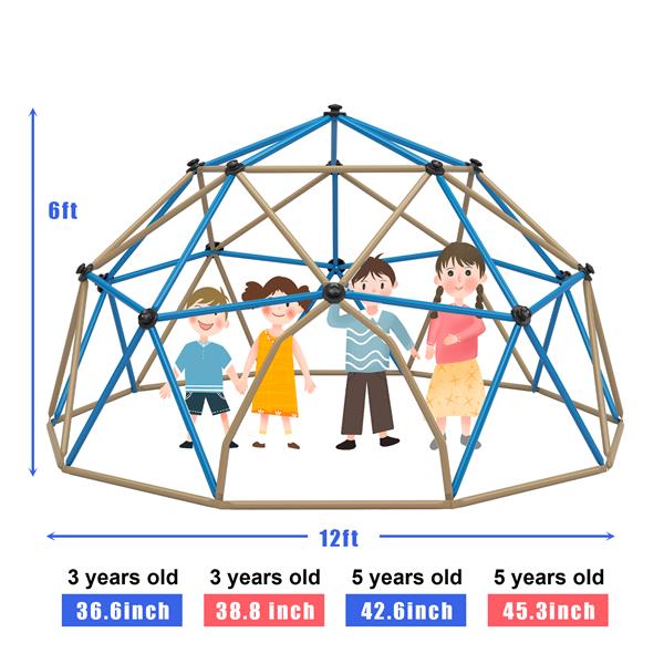 Kids Climbing Dome Tower - 12 ft Jungle Gym Geometric Playground Dome Climber Monkey Bars Play Center, Rust & UV Resistant Steel Supporting 1000 LBS