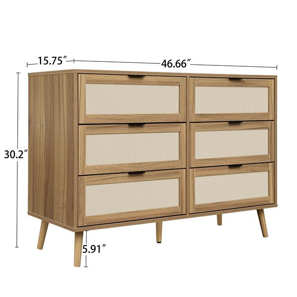 Modern 6 Drawer Dresser Wood Cabinet (Walnut)