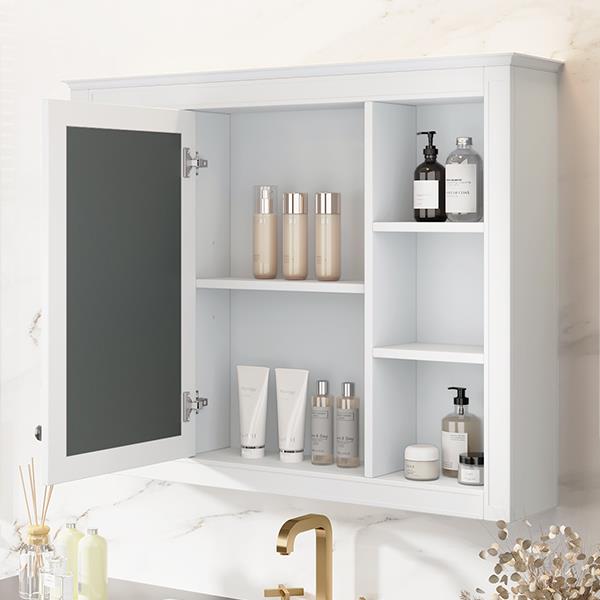 35'' x 27.5'' Medicine Cabinet, Wall Mounted Bathroom Storage Cabinet, Modern Bathroom Wall Cabinet with Mirror, Mirror Cabinet with 6 Open Shelves (Not Include Bathroom Vanity )