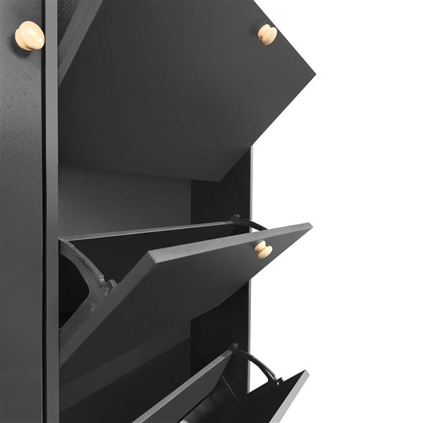 [VIDEO provided] Shoe Cabinet with Open Storage Space, Practical Hall Tree with 3 Flip Drawers, Multi-functional & Integrated Foyer Cabinet with Tempered Glass Doors for Hallway, Black