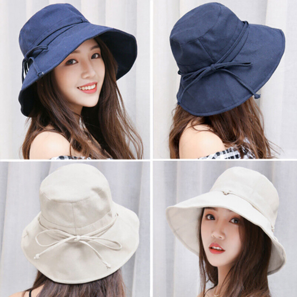 Women Wide Brim Bucket Hat Fisherman Beach Summer Foldable Sun UV-Protection Cap