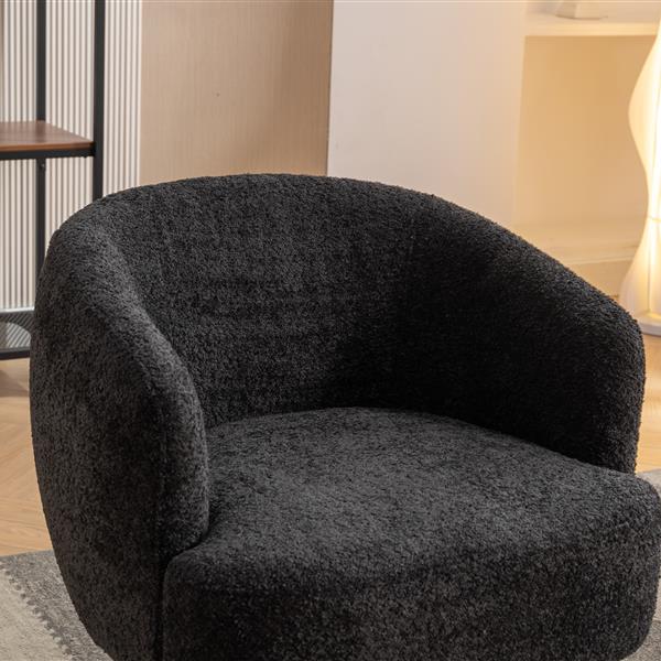 048-Chenille Fabric Swivel Chair With Gold Metal Round Base,Black