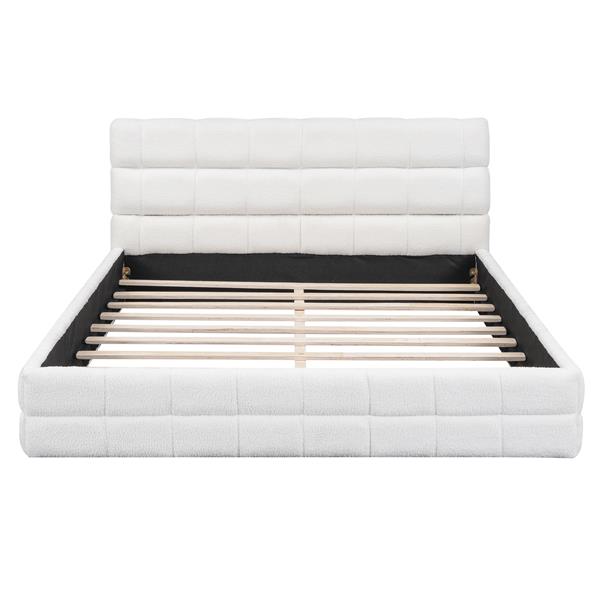 Queen Size Upholstered Platform Bed, White