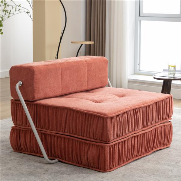 Folding Sofa Bed, Futon Sleeper Chair, Convertible Chair Floor Couch & Sleeping Mattress for Living Room, Guest Room, Home Office, Apartment, Small space, Bed, Removable Back Cushion, Orange, 1 Seat