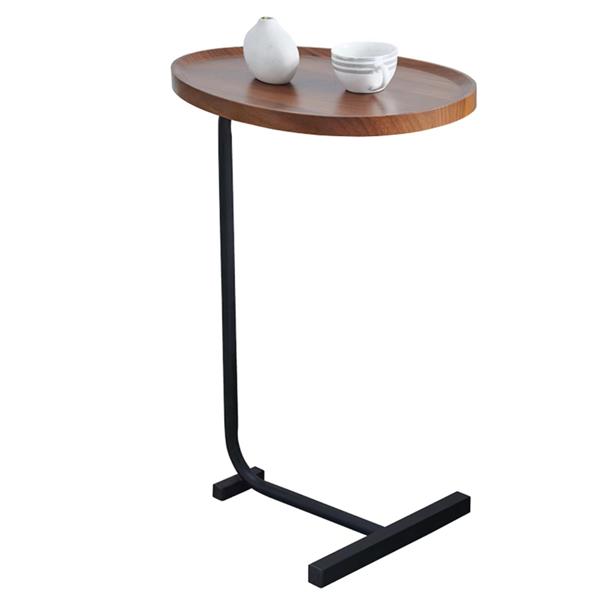 Brown C-shaped Side Table, Small Sofa Table for Living room