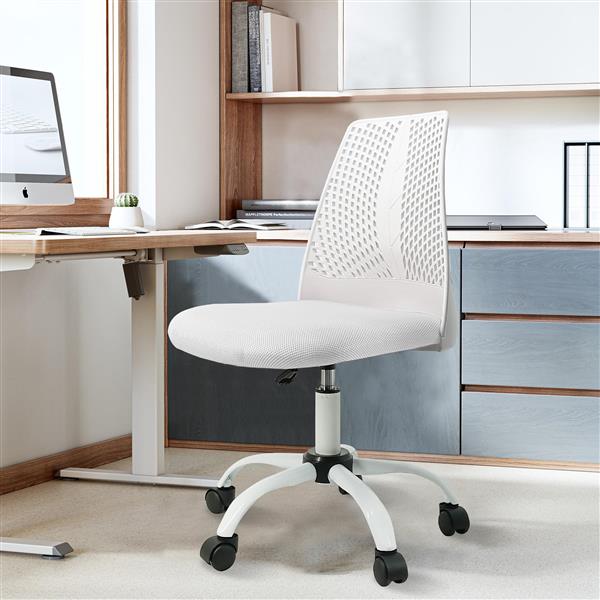 Armless Ergonomic Office and Home Chair with Supportive Cushioning, White