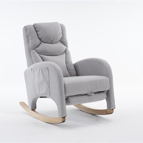 052- Cotton Linen Fabric Nursery Rocking Chair With Adjustable Footrest,Light Gray