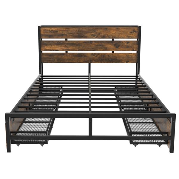 Metal Platform Bed With Four drawers, Sockets and USB Ports, Full, Black