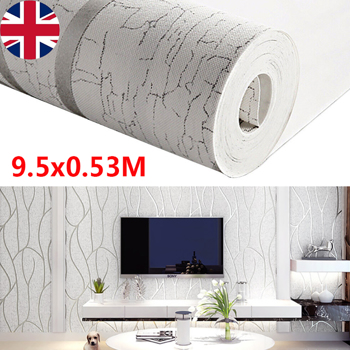 9.5M Sliver Grey Damask Wave Wallpaper Roll Silver Grey Wall Paper Roll Home Dec