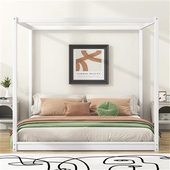 King Size Canopy Platform Bed with Support Legs,White