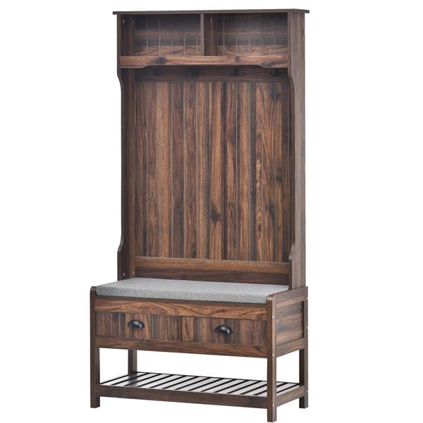 Hall Tree with 4 Hooks and Hinged Lid, Coat Hanger, Entryway Bench, Storage Bench, 3-in-1 Design, 69INCH, for Entrance, Hallway