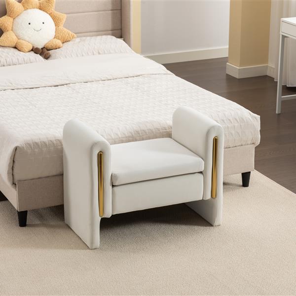 031-Velvet Fabric Single Bench Shoe Bench Makeup Bench For Bedroom Indoor,Ivory