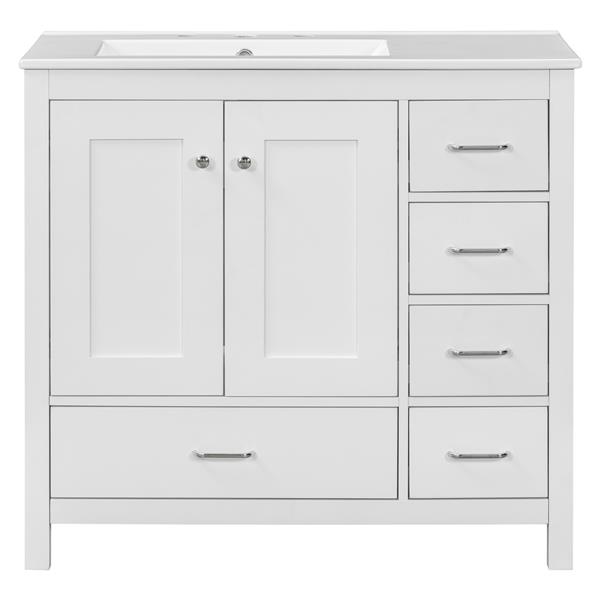 36" White Bathroom Vanity with Ceramic Sink Combo, Abundant Storage Cabinet -2 Soft-close doors and 5 drawers