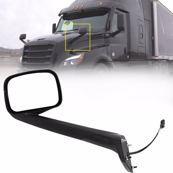 Aostirmotor Black Hood Mirrors Fit for New Freightliner Cascadia 2018-2022, Hood Mirrors Assembly with Heater Driver Side