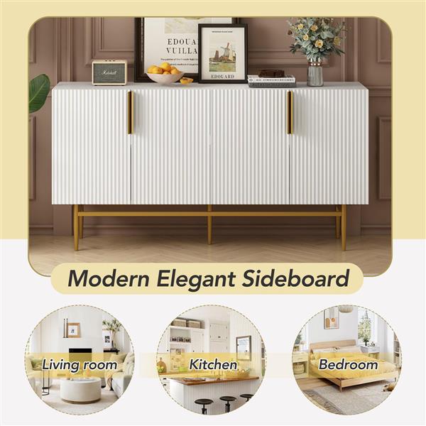 Modern Elegant 4-door Sideboard Gold Metal Handle Buffet Cabinet for Dining Room, Living Room, Bedroom, Hallway (White)