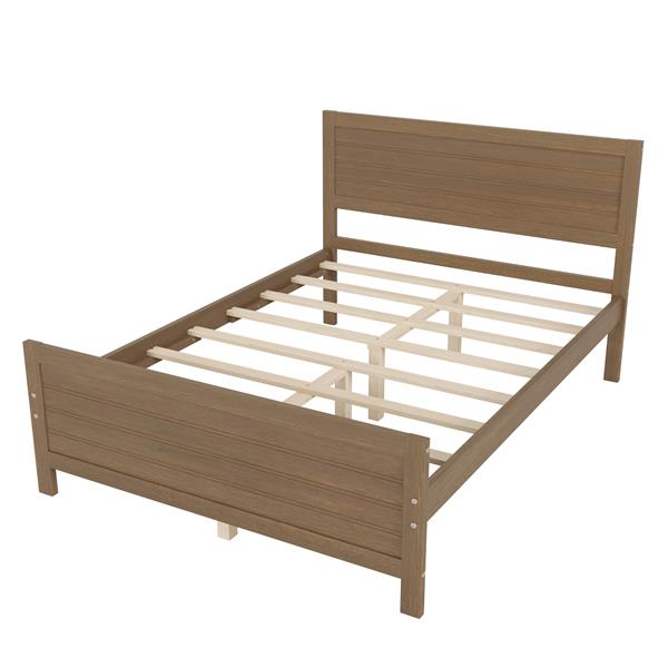 Wood Platform Bed Frame with Headboard, Mattress Foundation with Wood Slat Support, No Box Spring Needed, Full Size, Walnut