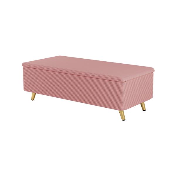 Modern Corduroy Upholstered Ottoman with Metal Legs, Storage Bench for Bedroom,Living Room,Pink